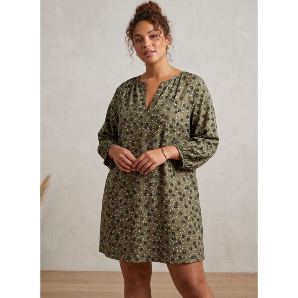 New Ann Taylor Floral Linen Blend Pocket Shift Dress Puff Sleeve Women's Size XL